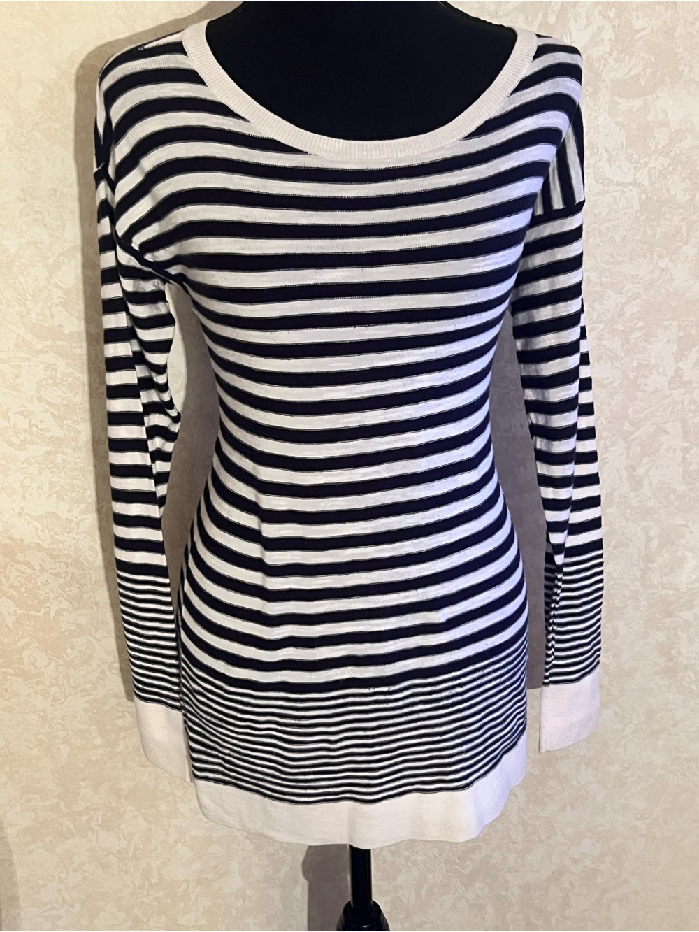 Loft navy & white striped long sleeve knit top